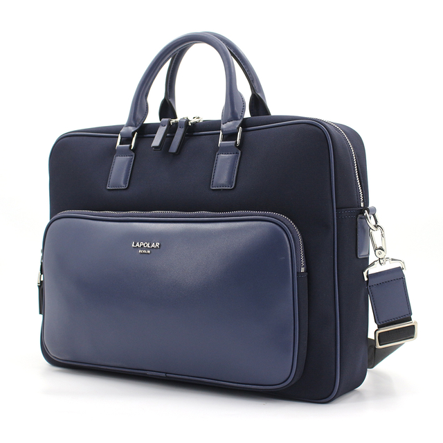 Men's Leather Nylon laptop Briefcase - Blue