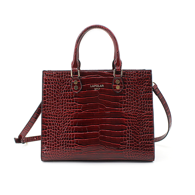Women Large Capacity Crocodile Print Bag Shoulder Bag Crossbody Bag-Wine Red