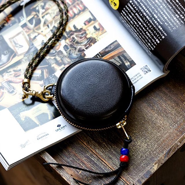 Cowhide Earphone Bag Genuine Leather Mini Pendant Small Round Bag