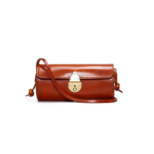 Women's Cowhide Shoulder Bag Vintage Cylindrical Bag