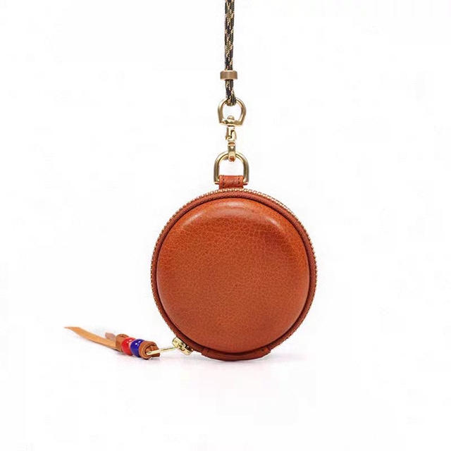 Cowhide Earphone Bag Genuine Leather Mini Pendant Small Round Bag