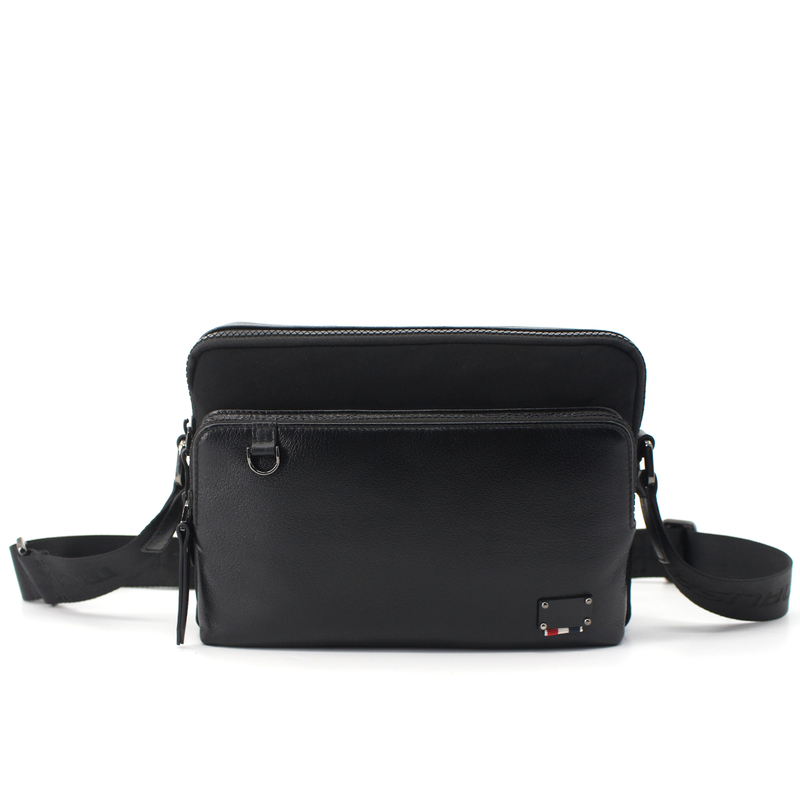 Men Fashion Shoulder Bag, Black Simple PU Leather Messenger Bag