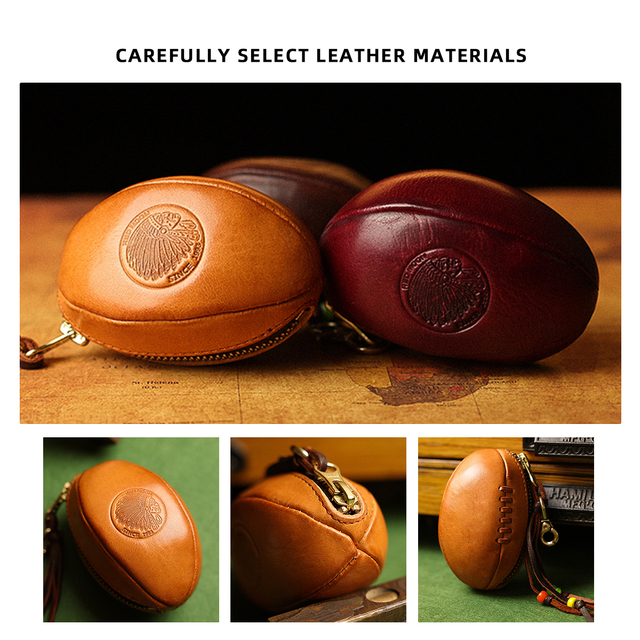 First Layer Cowhide Key Bag Retro Rugby Bag Headphone Bag