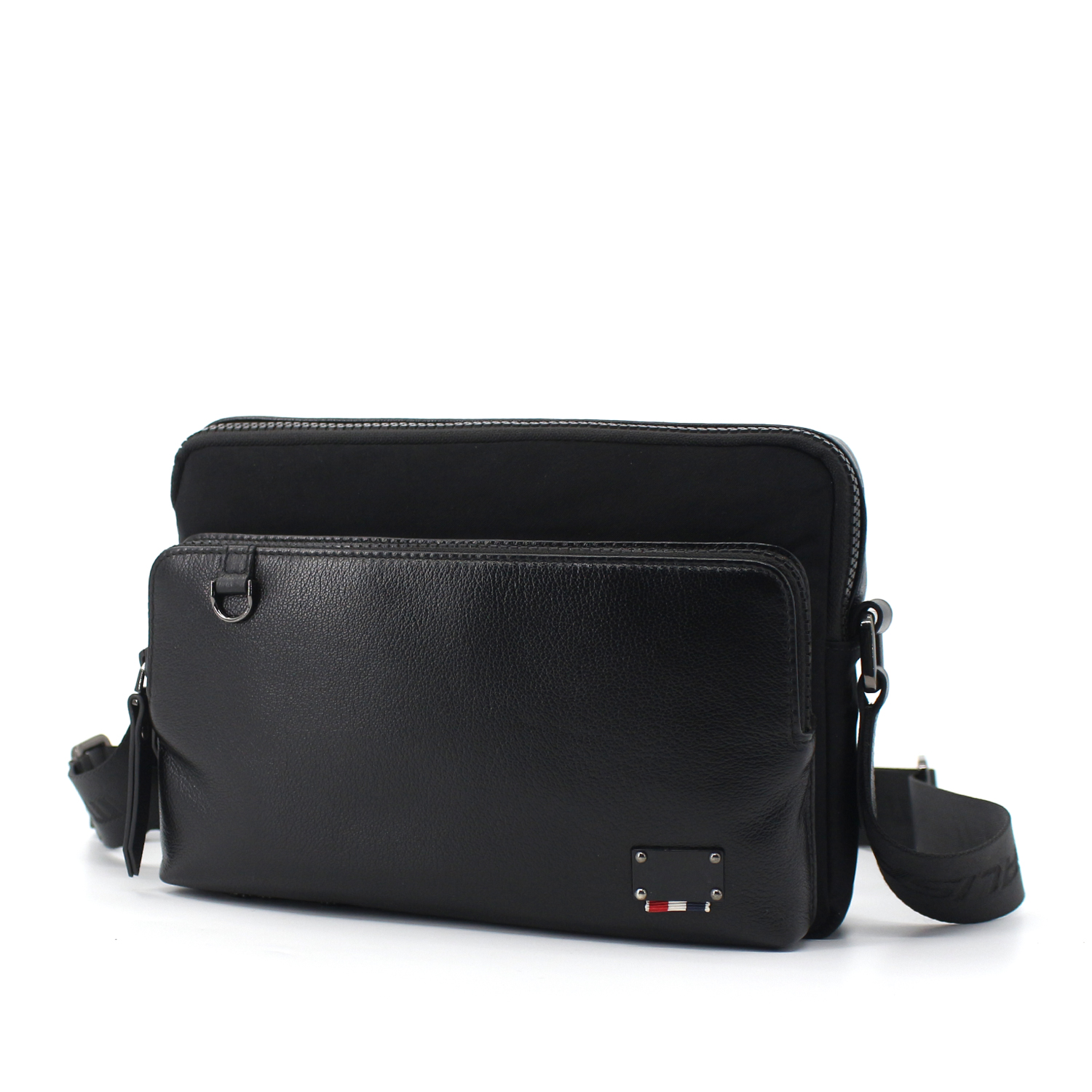 Men Fashion Shoulder Bag, Black Simple PU Leather Messenger Bag