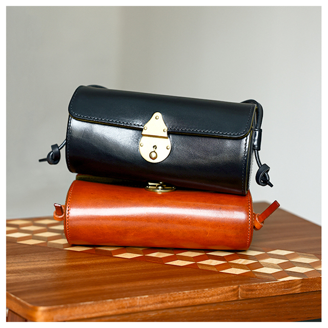 Women's Cowhide Shoulder Bag Vintage Cylindrical Bag
