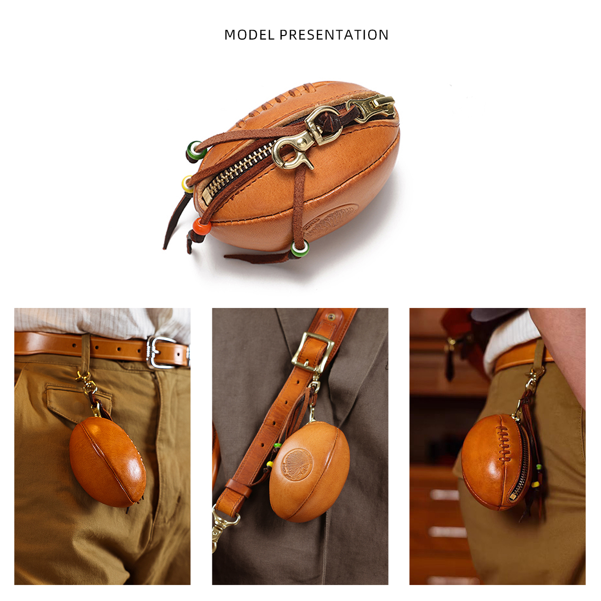 First Layer Cowhide Key Bag Retro Rugby Bag Headphone Bag