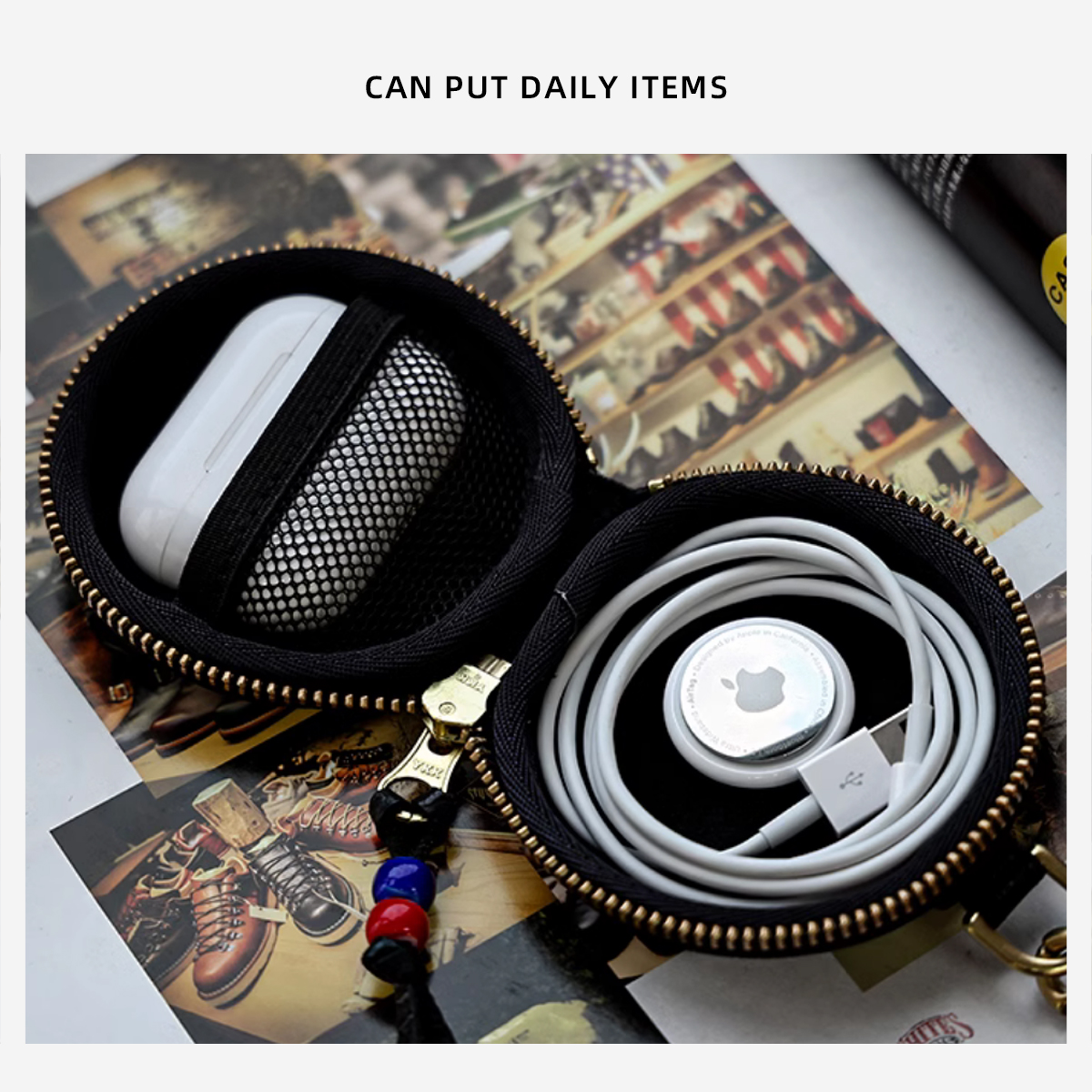 Cowhide Earphone Bag Genuine Leather Mini Pendant Small Round Bag