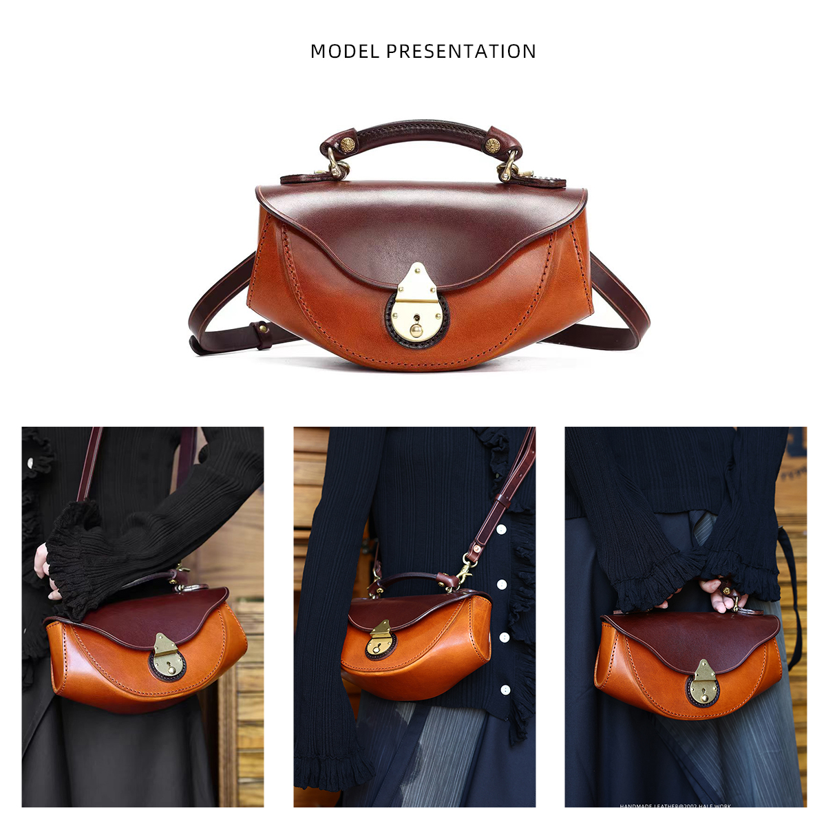Genuine Leather Boat Bag Messenger Bag Handmade Shoulder Bag
