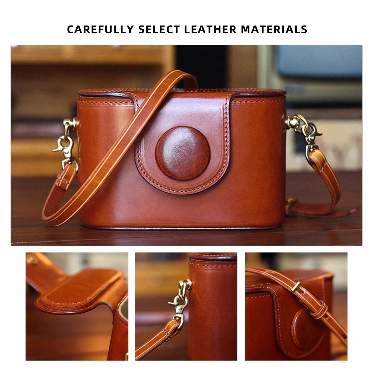 Vintage Small Camera Bag Handmade Genuine Leather Messenger Bag